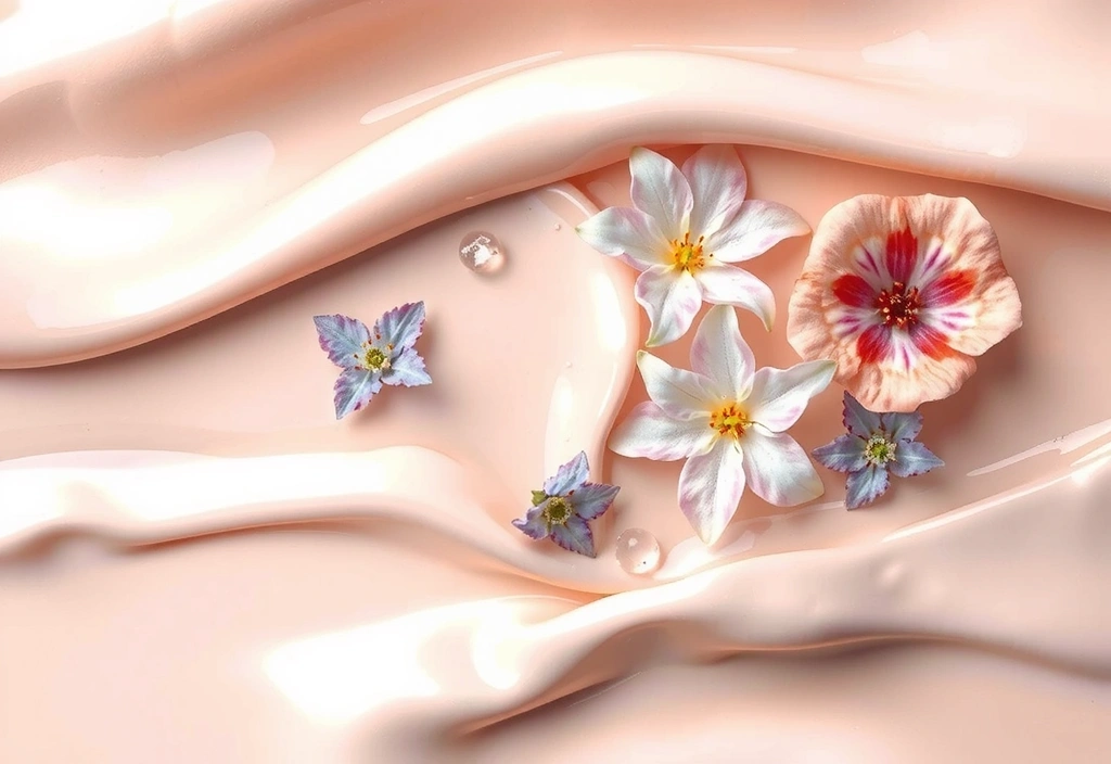 Rappresentazione astratta della cura delicata della pelle femminile con elementi naturali.