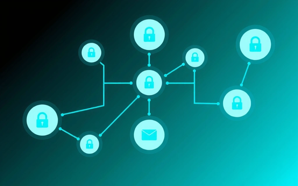 Icone interconnesse che rappresentano la condivisione sicura dei dati